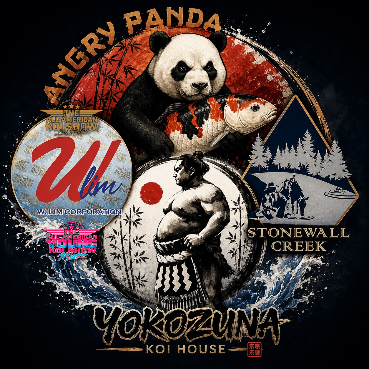 Angry Panda, W. Lim Corporation, Stonewall Creek, Yokozuna Koi House — Miami Koi Show 2026 sponsors